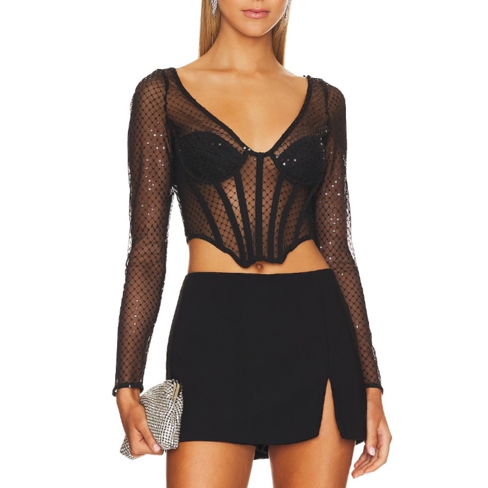 Bardot Sequin Mesh Corset Top